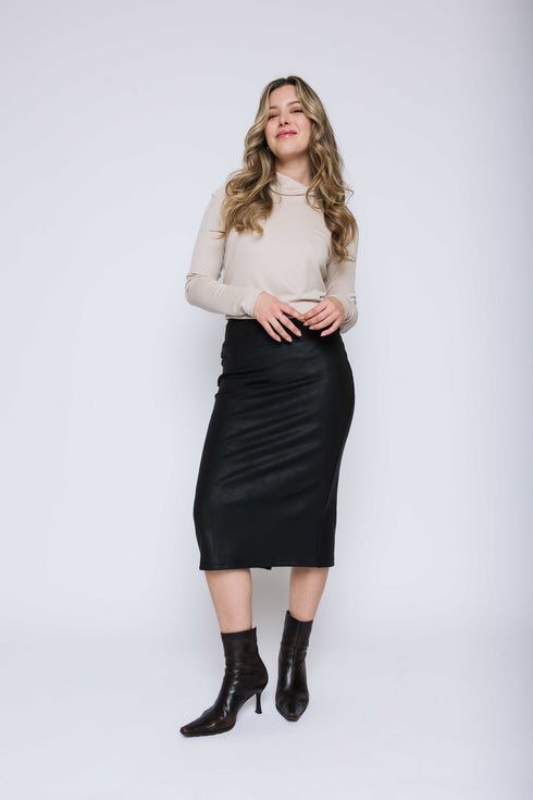 Erin-Faux Leather Midi Skirt
